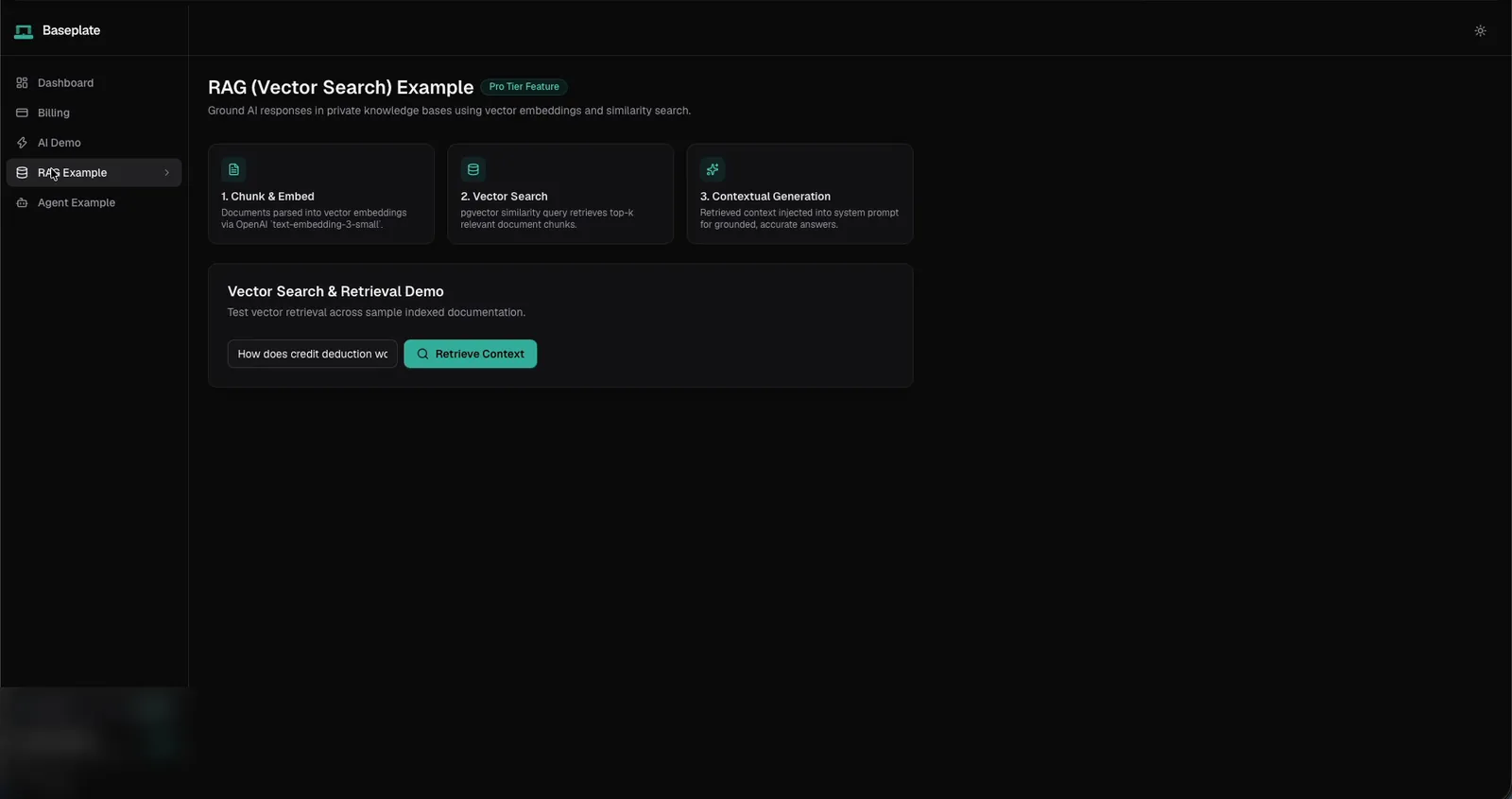 Baseplate RAG vector search example page